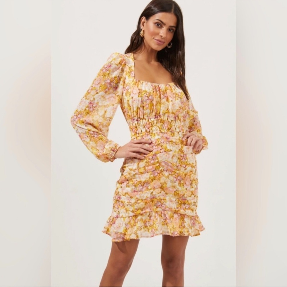 Astr Yellow and Orange Ruffled Tiered Sundress